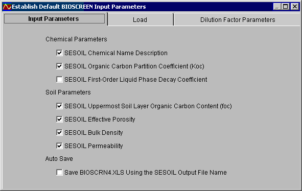 Establish Default BIOSCREEN Parameters